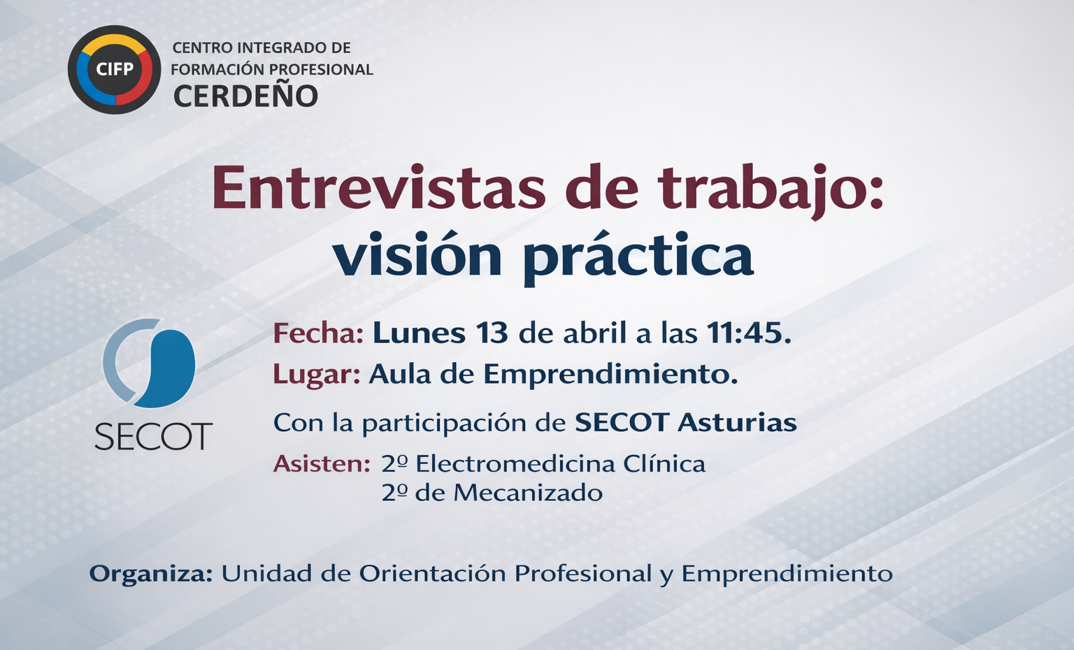 CERDEÑO EMPRENDE: TALLER DE ENTREVISTAS LABORALES CON SECOT ASTURIAS